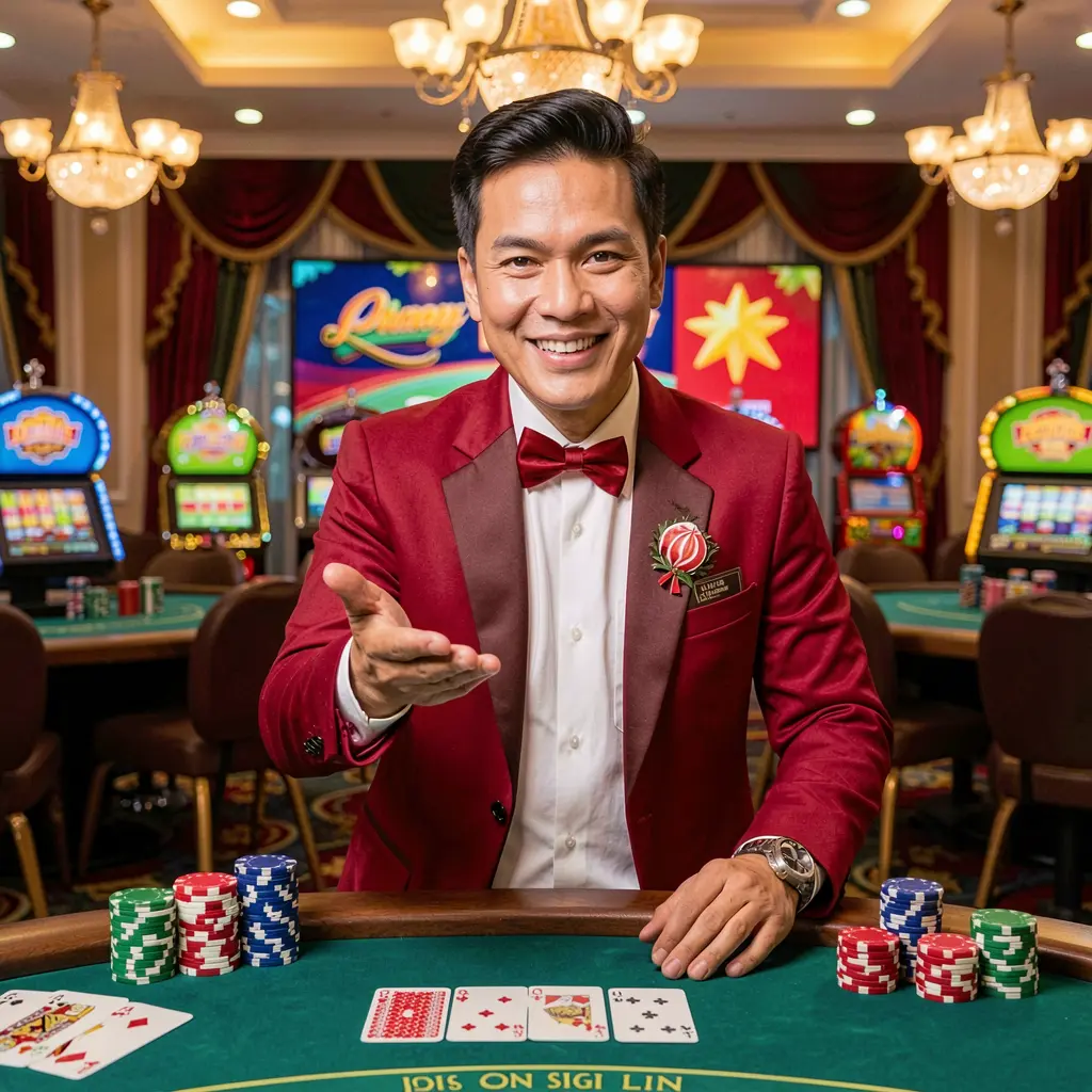 PHL777 Login – Enter a premium live casino experience for Filipino players Professional live casino dealer at a glowing gaming table with stacked chips and cards representing the trusted PHL777 login environment in the Philippines